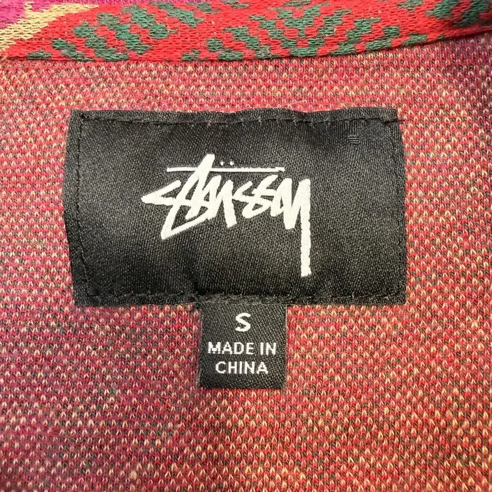 Stussy Sweater Mens Small Red Geometric Knit Crewneck Pullover Cotton Casual